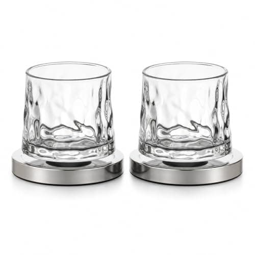 Kit 2 Copos de Whisky Giratório 170ml com Base Cromada Copo de Vidro Premium Fundo Rotativo Anti Derramamento para Whisky Drinks e Coquetéis Design Elegante e Presente Sofisticado