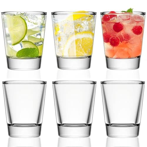 Gencywe Conjunto de 6 copos de shot com base pesada, copos de shot transparentes de 45 g, copo pequeno de shot de uísque para vodca, uísque, tequila, espresso, bebidas alcoólicas e licores