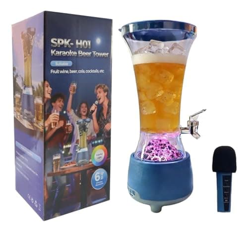 Chopeira Torre 3L com Caixa de Som Bluetooth, LED Colorido e Microfone – Dispenser de Bebidas com Som Karaoke para Festas, Chopp, Drinks e Reuniões