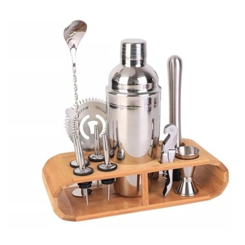 Kit Coqueteleira Bar Profissional Para Drinks Bebidas 550ml Inox Com 12 Peças Drinks Barman Caipirinha Bar Suporte de Madeira