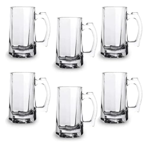 Jogo De 6 Canecas Chopp Vidro Copos Cerveja Festa 450ml Resistente