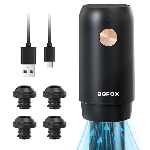 BGFOX Bomba elétrica econômica de vinho com 4 rolhas de vácuo reutilizáveis, rolhas de garrafa de bomba de remoção automática de ar de vinho, seladora de garrafa de preservador de vinho recarregável