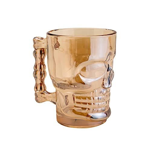 LYOR - Caneca para Chopp e Cerveja de Vidro Caveira Rock Style Âmbar Metalizado 510ml