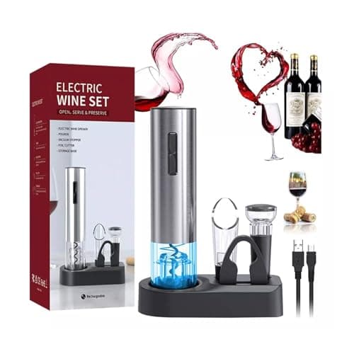 FINYQBET Kit Abridor De Vinho Elétrico - Recarregáve, Saca Rolhas Vinho Eletrico com Base, Despejador e Cortador de Cápsulas - Ideal para Casa, Restaurantes e Presente para Amantes de Vinho