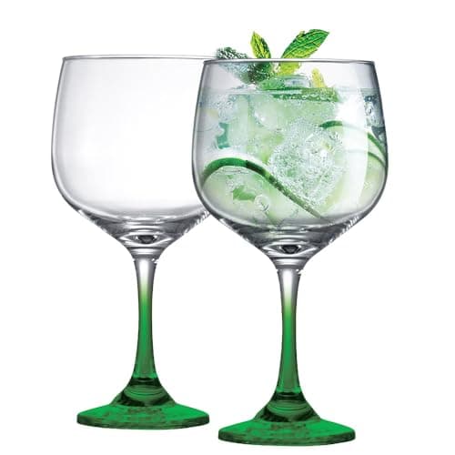 Ruvolo, Kit de Taça de Gin Clube Haste Verde, Taça Gin de Vidro 2 pcs, 690ml