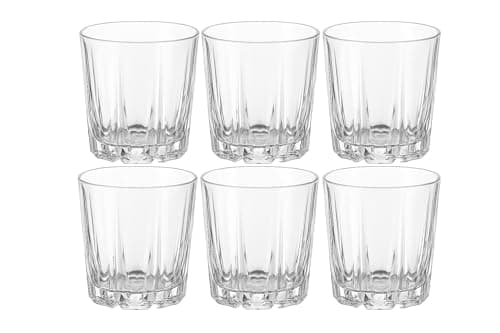 Conjunto 6 Copos de Vidro para Whisky Com Borda Dourada 300ml – Design Lapidado, Fundo Espesso e Brilho Cristalino | Ideal para Drinks, Bourbon, Água e Coquetéis