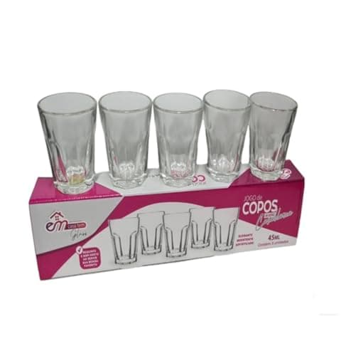 Jogo 5 Copos de Vidro para shot - Tequila Cachaça Vodka Dose - 45ml Bar