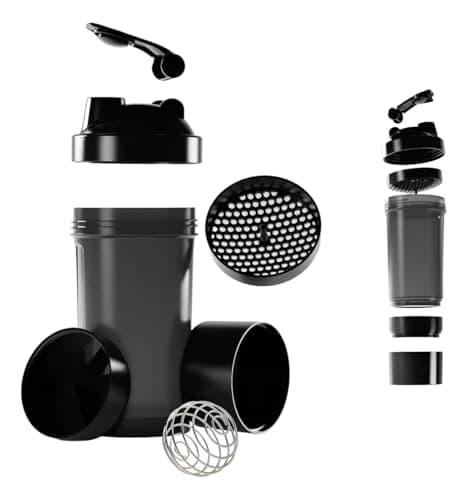 Coqueteleira Shaker Academia Compartimento Suplementos Divisórias 500ml (Preto)