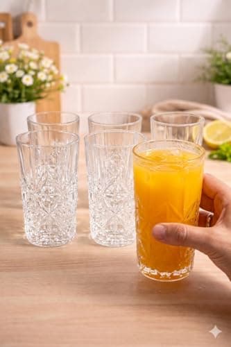 Conjunto de 6 Copos Long Drink em Vidro Texturizado 360ml para Água Suco Refrigerante