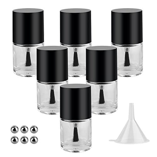 (10ML) - GTHER 6PCS 10ML Empty Nail Polish Glass Bottles with Brush Cap & Funnel & Mixing Balls for Nail Art