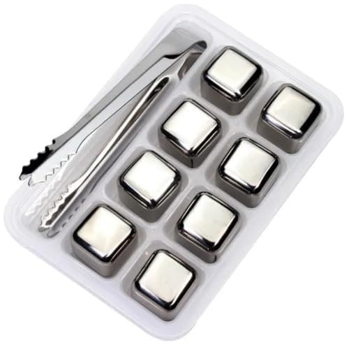 Kit 8 CUBOS de Gelo Artificial Reutilizável em Aço Inox Com Pegador e Estojo Com Tampa de Plástico Para Bebidas- Distribuição Exclusiva QH Shopp