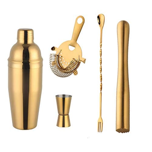 Buyer Star Buyerstar Bar Set 5 Peças Mixology Bartender Kit - Coqueteleira, Utensílios Para Barman Doméstico E Profissional, De Ferramentas Misturar Bebidas Martini (Dourado)