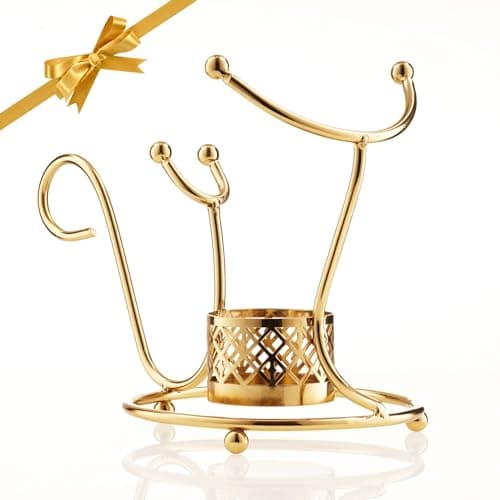 Conjunto de suporte de aquecedor de conhaque Hemswell Crystal em dourado deslumbrante, aquecedor de conhaque com suporte de vela pequena e suporte de metal