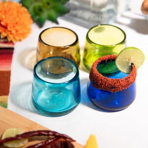 Copos para beber Mezcal e Tequila - Conjunto de quatro | Vidro soprado à mão artesanal do México | Copitas artesanais - Conjunto de presente Mezcal e Tequila | Sabor do México em cada gole