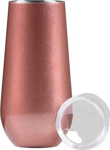 Taça Térmica Para Espumante Champagne Com Tampa Copo Formato Flauta Drink Premium 180ml Mantém Temperatura 6 Horas (Rosa)