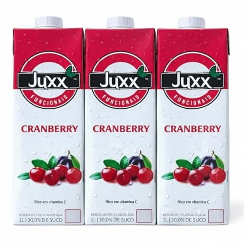 Kit com 3 Unidades - Suco de Cranberry Tradicional JUXX 1L - Antioxidante Natural - Bebida Pronta à Base de Frutas Vermelhas - Sabor Intenso e Refrescante - Fonte de Vitamina C - Pack Família