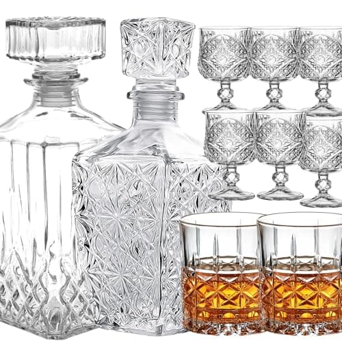 Kit Mini Bar Completo 2 Garrafa De Vidro Para Whisky 2 Copos 6 Mini Taça Para Licor Decoração Licoreira