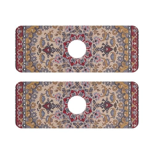 Tatenale Protetor Contra Respingos Pia De Cozinha, Tapete Para Torneira, Coletor De Gotas, Tapete Absorvente Para Escorredor De Louça,pct Com 2un, 37,3 X 13,7 Cm, Estilo Boho Retrô, Bege E Vermelho