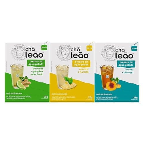 Combo Chá Gelado Leão - 30 Sachês (Abacaxi e Hortelã, Chá Verde e Gengibre, Ice tea Pessêgo)