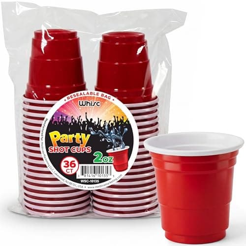 WHISC Copos de shot descartáveis [Pacote com 36] - Copos de shot de plástico vermelho de 59 ml - Copos de shot de gelatina/copos de shot de festa para aniversários, formaturas, despedida de solteira, churrascos e muito mais - Mini copos de degustação/copos de amostra