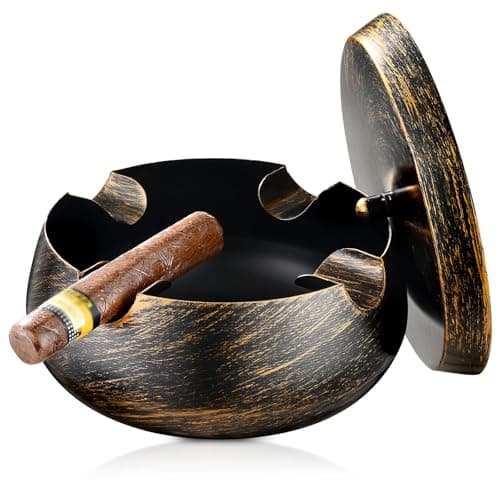 Cinzeiros de charuto com tampa para ambientes externos pátio/sala de estar/decoração retrô de casa, 4 cinzeiros de descanso de calibre grande à prova de vento, acessórios de charuto presente para