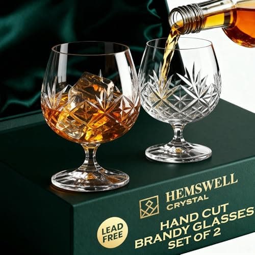 Hemswell Crystal Conjunto de 2 copos Brandy Snifter - Copos pequenos de conhaque para uísque ou uísque - Taças de cristal elegantes - Cristal europeu 241 g - Design Glenrigg
