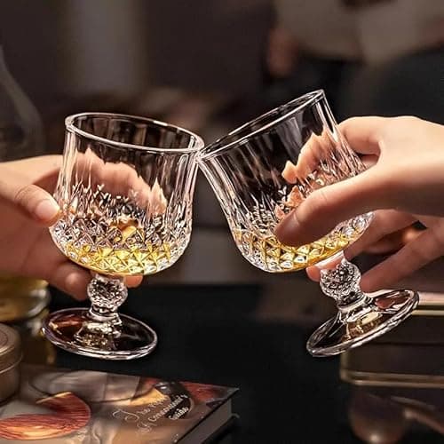 Jogo com 6 Taças de Vidro Transparente, 400ml, Design Clássico com Detalhes em Relevo, para Conhaque e Coquetéis